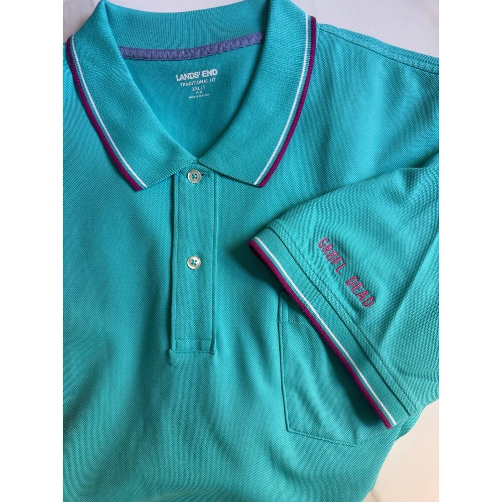 Grateful Dead Cotton Polo. Mens embroidered GR8FL DEAD on one sleeve. XXL Tall